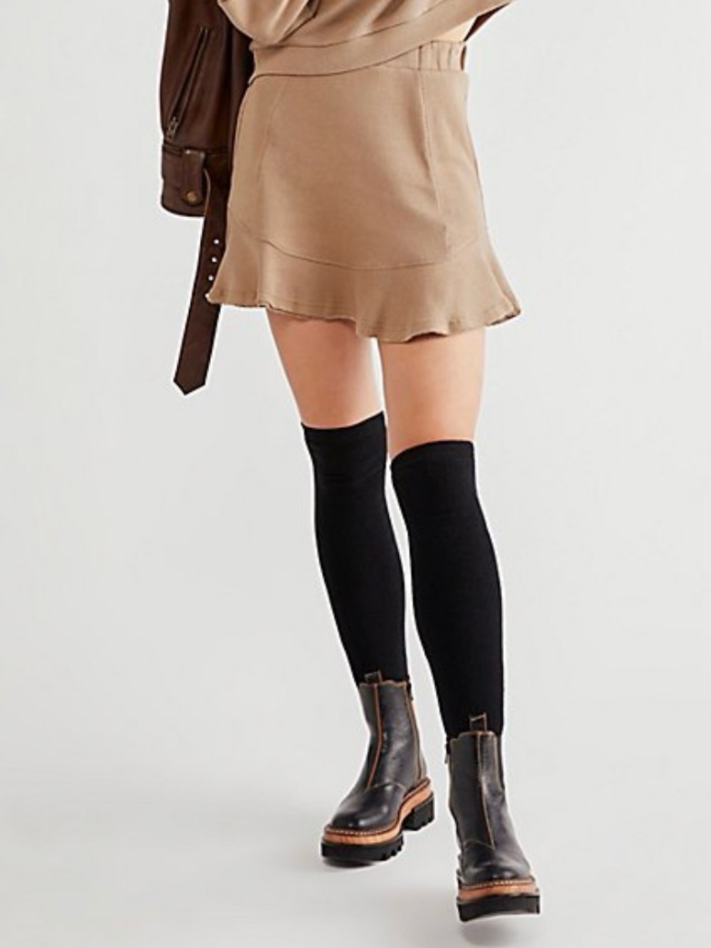 Free People FP Beach Flounce Ruffle Raw Hem Mini Skirt in Coffee Brown Size L